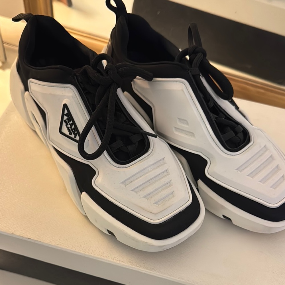 Prada Black and White Sneakers with Modern Design